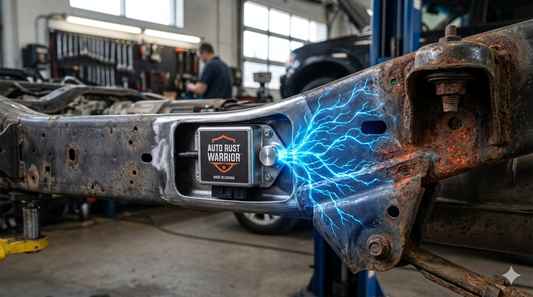 Car metal surface showcasing electronic rust protection versus traditional coatings comparison