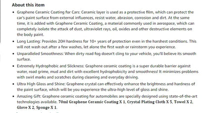 Graphene Ceramic Coating 20H with Self Healing and UV Track Technology Car Detailing Professionals 10+ Years of Protection